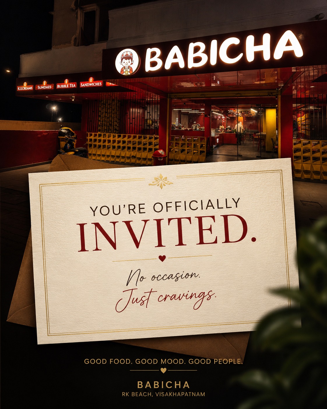 Tag the one you'd send this invitation to. 💌
We'll take care of the food.
You just bring the company.
📍Babicha
Pandurangaswamy Temple Road, RK Beach, Visakhapatnam
See you soon. ❤️
#Babicha #FoodDates #CafeDate #VizagFoodies #RKBeach