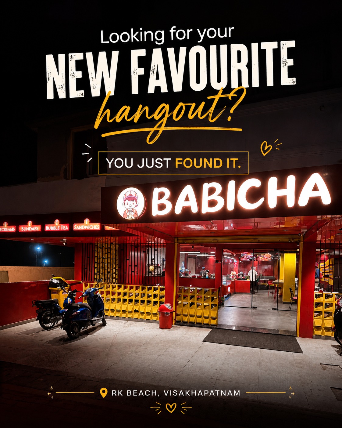 Looking for your new favourite hangout? 👀
You just found it.
Whether it's catching up with friends, grabbing your favourite bubble tea, enjoying a creamy ice cream, or simply taking a break from the day—Babicha is where good food meets even better moments. ❤️
Come by, make memories, and leave with a smile.
📍 Babicha
Pandurangaswamy Temple Road,
Pandurangapuram, RK Beach,
Visakhapatnam – 530003
Tag the person you're bringing here this weekend. 👇
#Babicha #VizagFood #VizagEats #BubbleTea #IceCreamLovers