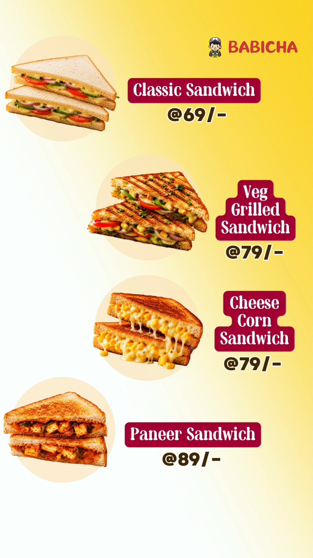 Sandwich cravings? Babicha has you covered! 🥪🤤
Classic, grilled, cheesy or paneer — which one are you picking first? 👀🔥

📍Visit Babicha and grab your favourite!

#Babicha #SandwichLovers #FoodieReels #QuickBites #foodcravings